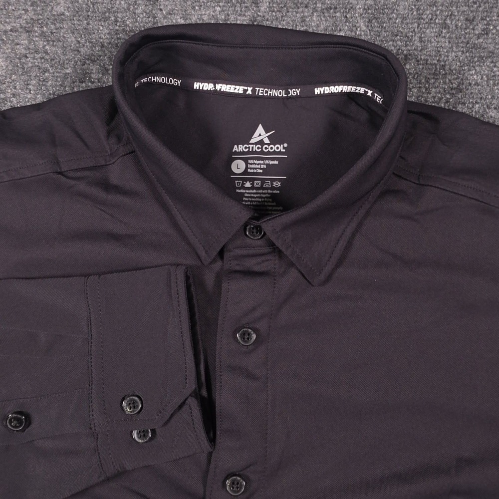 Arctic Cool Shirt Mens L Black Long Sleeve Button Up Moisture Wicking Stretch